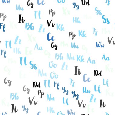 Hafif mavi vektör latin alfabesi ile sorunsuz düzeni. Abc İngilizce sembolleri ile modern geometrik şekil. Doku pencere Panjur, perdeler için.