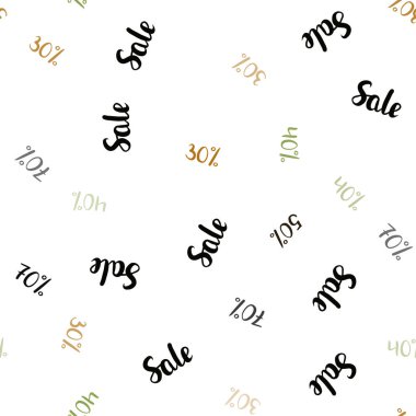 Koyu yeşil, sarı vektör seamless modeli 30, 40, 50 ile yüzde işaretleri. Beyaz arka plan üzerinde renkli kelime gradyan ile satış. Süper satış siyah Cuma için zemin.