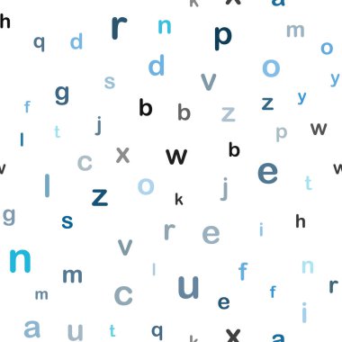 Koyu mavi vektör Abc karakterlerle sorunsuz doku. Abc İngilizce sembolleri ile modern geometrik şekil. Desen tasarım kumaş, duvar kağıtları.