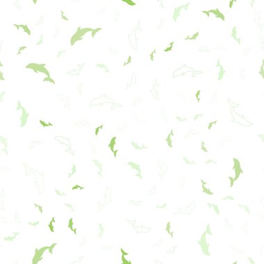 Açık yeşil, sarı vektör deniz yunuslar ile seamless modeli. Deniz yunuslar ile doğal tarzı dekoratif tasarım. Desen yabani hayvanlar ve bitkiler reklam, kitapçıklar için.