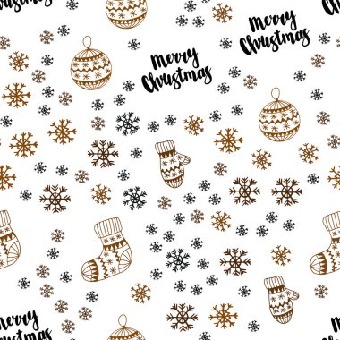 Koyu turuncu vektör buz kar taneleri, toplar, çorap, eldiven ile sorunsuz şablonu.