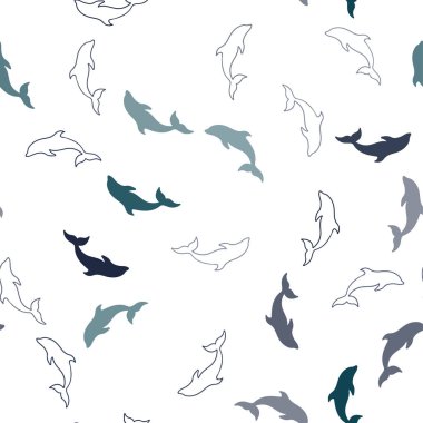 Yunuslarla koyu mavi vektör kesintisiz arka plan. Deniz yunusları ile doğal tarzda dekoratif tasarım. Deniz broşürler için desen.