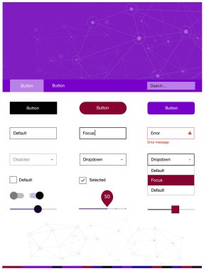 Koyu mavi, üçgenler, daireler ile kırmızı vektör Stil Kılavuzu. Kendi başlığında renkli Çokgen arka plan ile ui UX kiti. Açılış sayfaları için kullanabileceğiniz bu şablon.