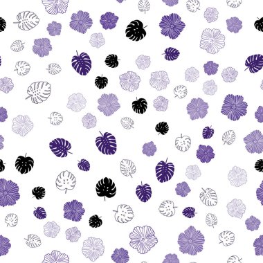 Yaprakları, çiçekler ile koyu mor vektör Dikişsiz Doodle şablonu.