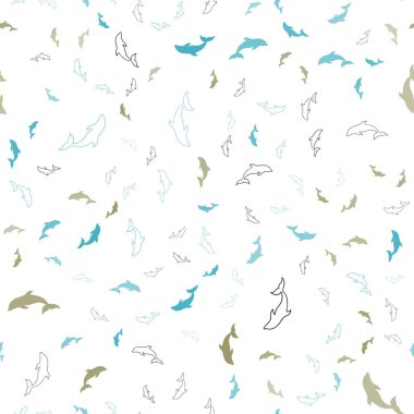 Açık mavi, sarı vektör kusursuz yunuslarla şablon. Deniz yunusları ile doğal Illustration. Doğal dergiler için şablon.