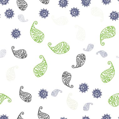 Açık yeşil, kırmızı vektör pürüzsüz zarif arka plan yaprakları ve çiçekler. Doodle tarzında yaprakları ile renkli soyut illüstrasyon. Kumaş, duvar kağıtları tasarımı için desen.