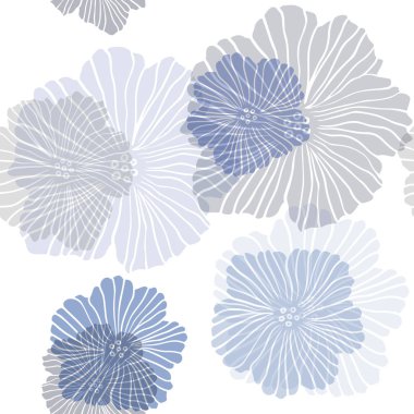 Koyu mavi vektör Dikişsiz soyut tasarım çiçekler. Beyaz arka planda gradyan ile çiçekler. Kumaş, duvar kağıtları tasarımı için desen.