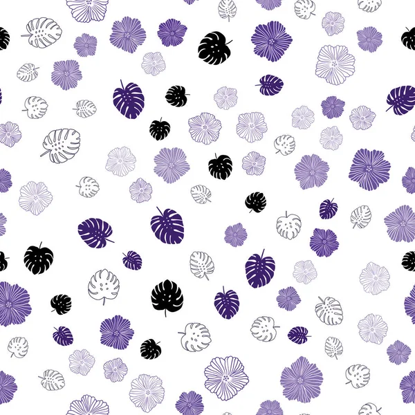 Yaprakları, çiçekler ile koyu mor vektör Dikişsiz Doodle şablonu.