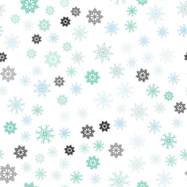 Açık mavi, Noel kar taneleri ile yeşil vektör Dikişsiz desen. Buz kristalleri ile modern geometrik soyut illüstrasyon. Duvar kağıdı, kumaş üreticileri için trendy tasarım.
