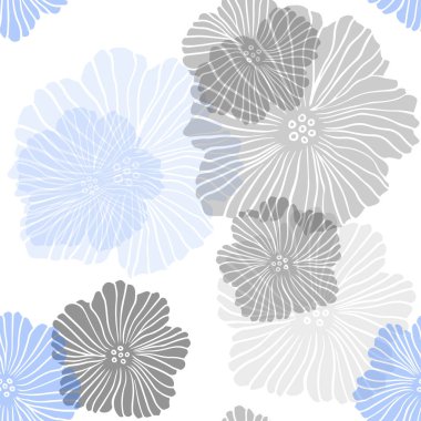 Açık pembe, çiçekler ile mavi vektör Dikişsiz zarif duvar kağıdı. Beyaz arka planda gradyan ile çiçekler. Kumaş, duvar kağıtları tasarımı için desen.