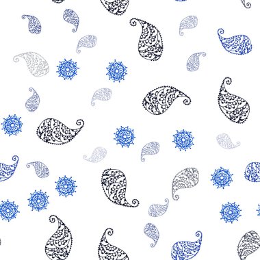 Yaprakları ve çiçekler ile koyu mavi vektör Dikişsiz Doodle desen. Yaprakları, çiçekler ile Doodle tarzında renkli Illustration. Kumaş, duvar kağıtları tasarımı için desen.