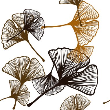 Yaprakları ile koyu turuncu vektör Dikişsiz Doodle arka plan. Karalama ve yaprakları ile glitter soyut illüstrasyon. Pencere jaluzi, perdeler için doku.