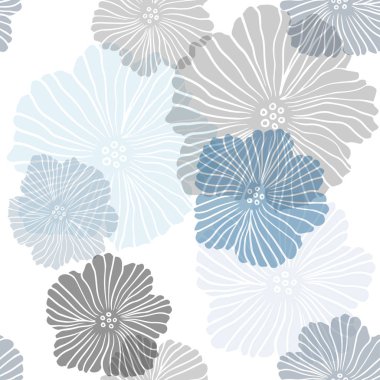 Koyu mavi vektör Dikişsiz soyut tasarım çiçekler. Beyaz arka planda doğal tarzda çiçekler. Tekstil, kumaş, duvar kağıtları için tasarım.