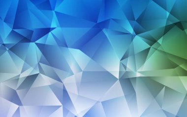 Açık mavi, yeşil vektör üçgen zemin parlayan. Üçgenler ile soyut tarzda renkli Illustration. İşletmeniz için yepyeni bir tasarım.