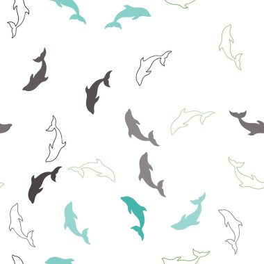 Açık mavi, yeşil vektör kesintisiz yunuslarla şablon. Renkli degrade deniz yunuslar Shining Illustration. Duvar kağıtları için doğal tasarım.