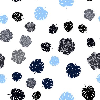 Koyu mavi vektör Dikişsiz doğal sanat çiçekler, yaprakları ile. Yaprakları, beyaz arka planda doğal tarzda çiçekler. Pencere jaluzi, perdeler için doku.