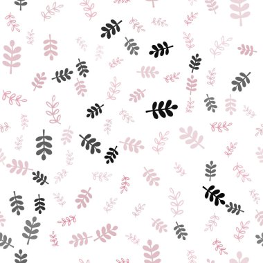 Yaprakları, dalları ile açık pembe vektör Dikişsiz Doodle desen. Yaprakları, beyaz arka planda doğal tarzda dalları. Kartvizitler, Web siteleri için şablon.