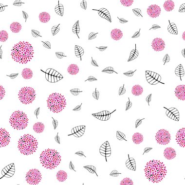 Yaprakları, çiçekler ile açık pembe vektör Dikişsiz Doodle şablonu. Yaprakları, çiçekler ile renkli Illustration Shining. Pencere jaluzi, perde tasarımı için desen.