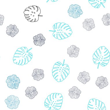 Çiçekler, yaprakları ile koyu mavi vektör Dikişsiz Doodle doku. Yaprakları, beyaz arka planda doğal tarzda çiçekler. Moda kumaş, duvar kağıtları için desen.