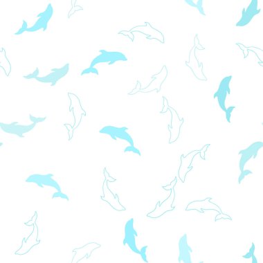 Deniz yunusları ile açık yeşil vektör Dikişsiz desen. Renkli degrade deniz yunuslar Shining Illustration. Doğal dergiler için şablon.