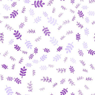Açık mor, pembe vektör Dikişsiz Doodle yaprakları, dalları ile şablon.