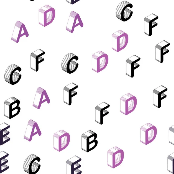 ライトパープル ラテンアルファベットのピンクのベクトルのシームレスなレイアウト 白の背景にグラデーションでカラフルな3D のアルファベットの看板 ファブリックメーカーのためのデザイン — ストックベクタ