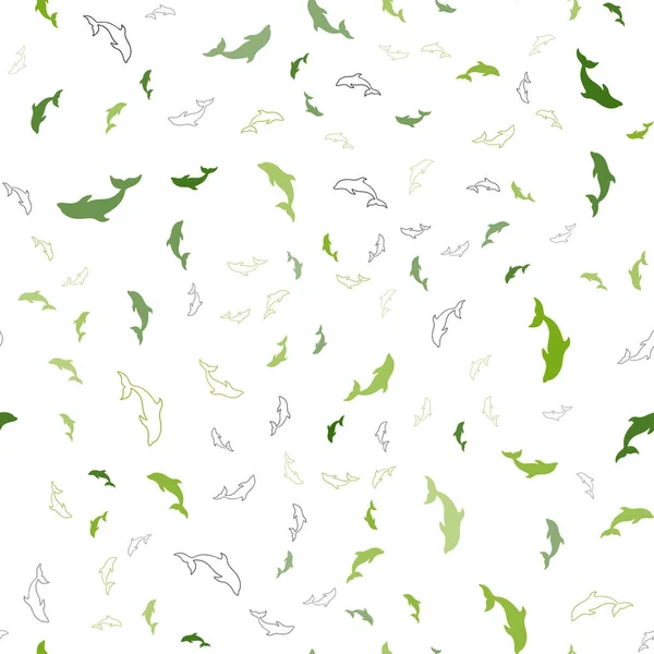 Verde Chiaro Modello Senza Soluzione Continuità Vettore Giallo Con Delfini — Vettoriale Stock