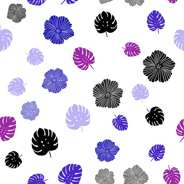 Ljusrosa Blå Vektor Sömlös Naturlig Bakgrund Med Blommor Löv Lysande — Stock vektor