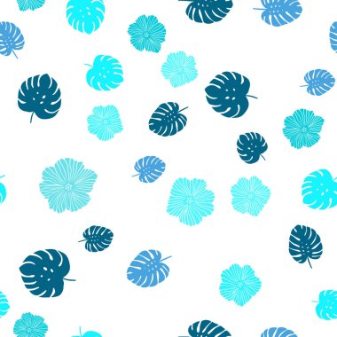 Açık pembe, çiçekler ile mavi vektör Dikişsiz doğal arka plan, yaprakları. Origami tarzında yaprakları ve çiçekler Doodle Illustration. Tekstil, kumaş, duvar kağıtları için tasarım.