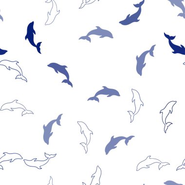 Koyu mavi yunusların kusursuz dokusuna sahip. Deniz yunuslarının modern soyut çizimi. Hayvanların web siteleri için desen.