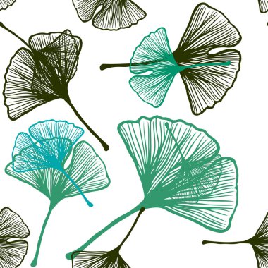 Açık mavi, yeşil vektör Dikişsiz Doodle yaprakları ile şablon. Yaprakları ile bulanık tarzı yaratıcı Illustration. Tekstil, kumaş, duvar kağıtları için tasarım.