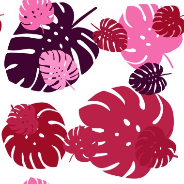 Koyu mor, yaprakları ile pembe vektör Dikişsiz Doodle desen. Yaprakları ile modern geometrik soyut illüstrasyon. Duvar kağıdı, kumaş üreticileri için tasarım.