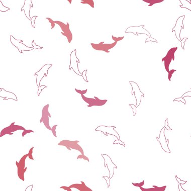 Açık mavi, kırmızı vektör kesintisiz yunuslarla şablon. Deniz yunusları ile modern soyut illüstrasyon. Duvar kağıtları için doğal tasarım.