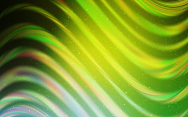 Açık yeşil, kozmik yıldızlar ile sarı vektör düzeni. Degrade ile bulanık soyut arka planda uzay yıldızları. Futuristik reklam, kitapçıklar için desen.