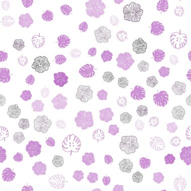 Yaprakları, çiçekler ile açık pembe vektör Dikişsiz Doodle desen. Yaprakları ve çiçekler ile renkli Illustration Shining. Tekstil, kumaş, duvar kağıtları için tasarım.
