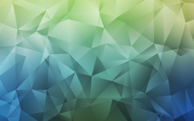 Açık mavi, yeşil vektör üçgen arka plan parlayan. Gradyan ile zarif parlak Çokgen çizim. Tasarımınız için üçgen desen.