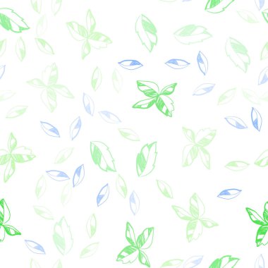 Açık mavi, yeşil vektör Dikişsiz doğal Sanat yaprakları ile. Yaprakları ile Hint tarzında bulanık dekoratif tasarım. Kumaş, duvar kağıtları tasarımı için desen.