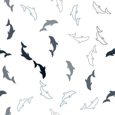 Deniz yunusları ile koyu mavi vektör Dikişsiz desen. Beyaz arka planda izole deniz yunusları. Yaban hayatı reklam, kitapçıklar için desen.