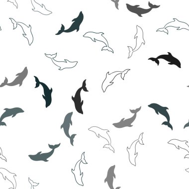 Okyanus yunusları ile koyu mavi vektör Dikişsiz zemin. Beyaz arka planda izole deniz yunusları. Deniz broşürler için desen.
