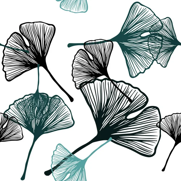 Yaprakları ile koyu yeşil vektör Dikişsiz Doodle arka plan. Karalama tarzında yaprakları ile belirsiz soyut bir çizim. Tekstil, kumaş, duvar kağıtları için tasarım.