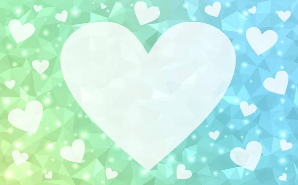 Світло Блакитний Зелений Векторний Фон Солодкими Сердечками Блиск Абстрактної Ілюстрації — стоковий вектор