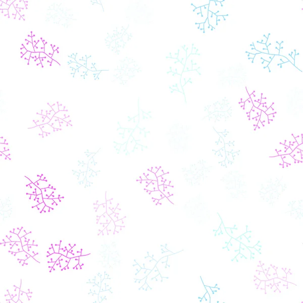 Светло Розовый Голубой Векторный Безмордый Узор Ветвями Дудл Иллюстрация Листьев — стоковый вектор