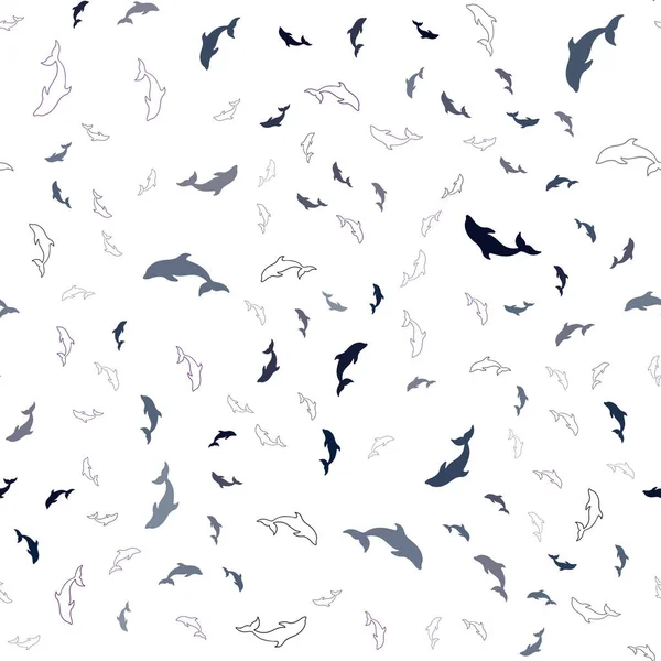 Sötét Rózsaszín Kék Vektor Varrat Nélküli Textúra Delfinekkel Fényes Illusztrációja — Stock Vector
