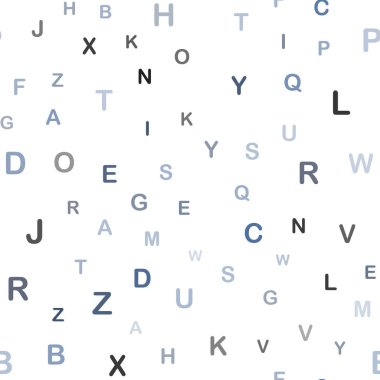 Koyu mavi vektör latin alfabesi ile sorunsuz düzeni. Beyaz arka plan üzerinde gradyan ile renkli alfabetik işaretler. Tasarım için duvar kağıdı, kumaş üreticileri.