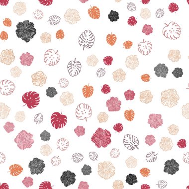 Açık kırmızı, sarı vektör Dikişsiz doğal Sanat yaprakları, çiçekler.