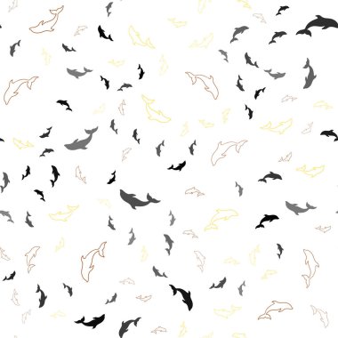 Koyu yeşil, okyanus yunusları ile sarı vektör Dikişsiz zemin. Deniz yunusları ile doğal Illustration. Hayvanların Web siteleri için desen.