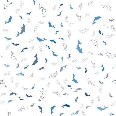 Okyanus yunusları ile koyu mavi vektör Dikişsiz zemin. Deniz yunusları ile doğal tarzda dekoratif tasarım. Duvar kağıtları için doğal tasarım.