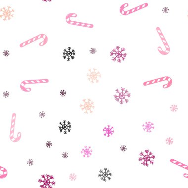 Açık Pembe, sarı vektörsüz şablon ve tatlı Noel çubukları.