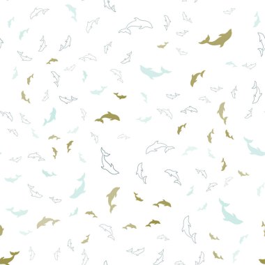 Açık mavi, yunuslarla sarı vektör Dikişsiz doku. Renkli degrade deniz yunuslar Shining Illustration. Doğal dergiler için şablon.