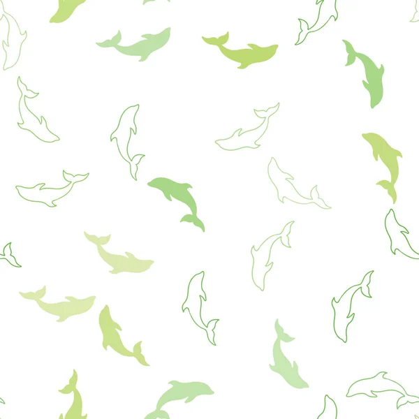 Modèle Sans Couture Vert Clair Vecteur Jaune Avec Dauphins Dauphins — Image vectorielle